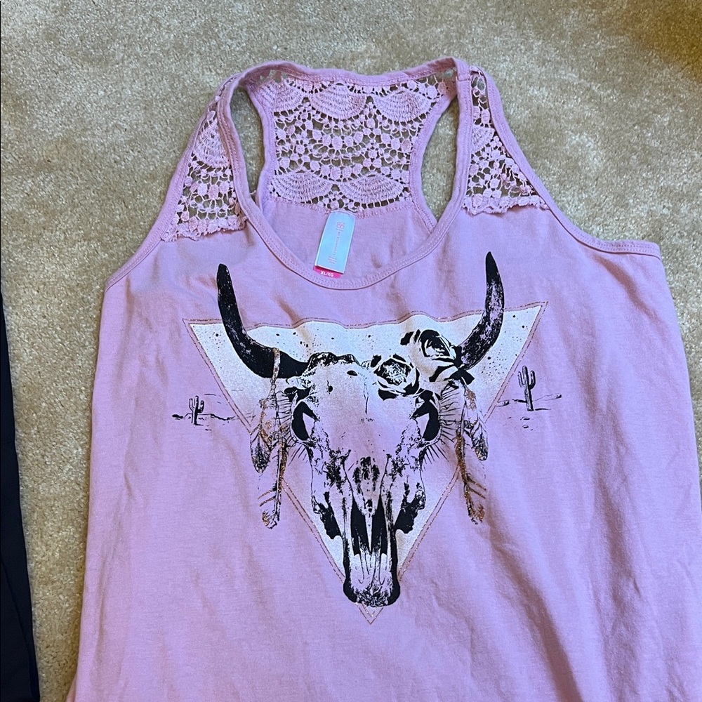 Pink Lace Detail Western Style Tank Top